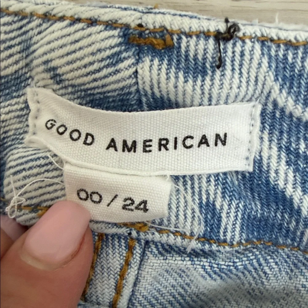 GOOD AMERICAN Women's Light Blue Distressed Wide Leg Jeans size 00/24 - Picture 4 of 14